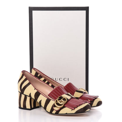 Gucci Calf Hair Malaga Kid Tiger Print GG Marmont Fringe 50mm Loafer Pumps 38 Natural Black Romantic Cerise 8 of 8