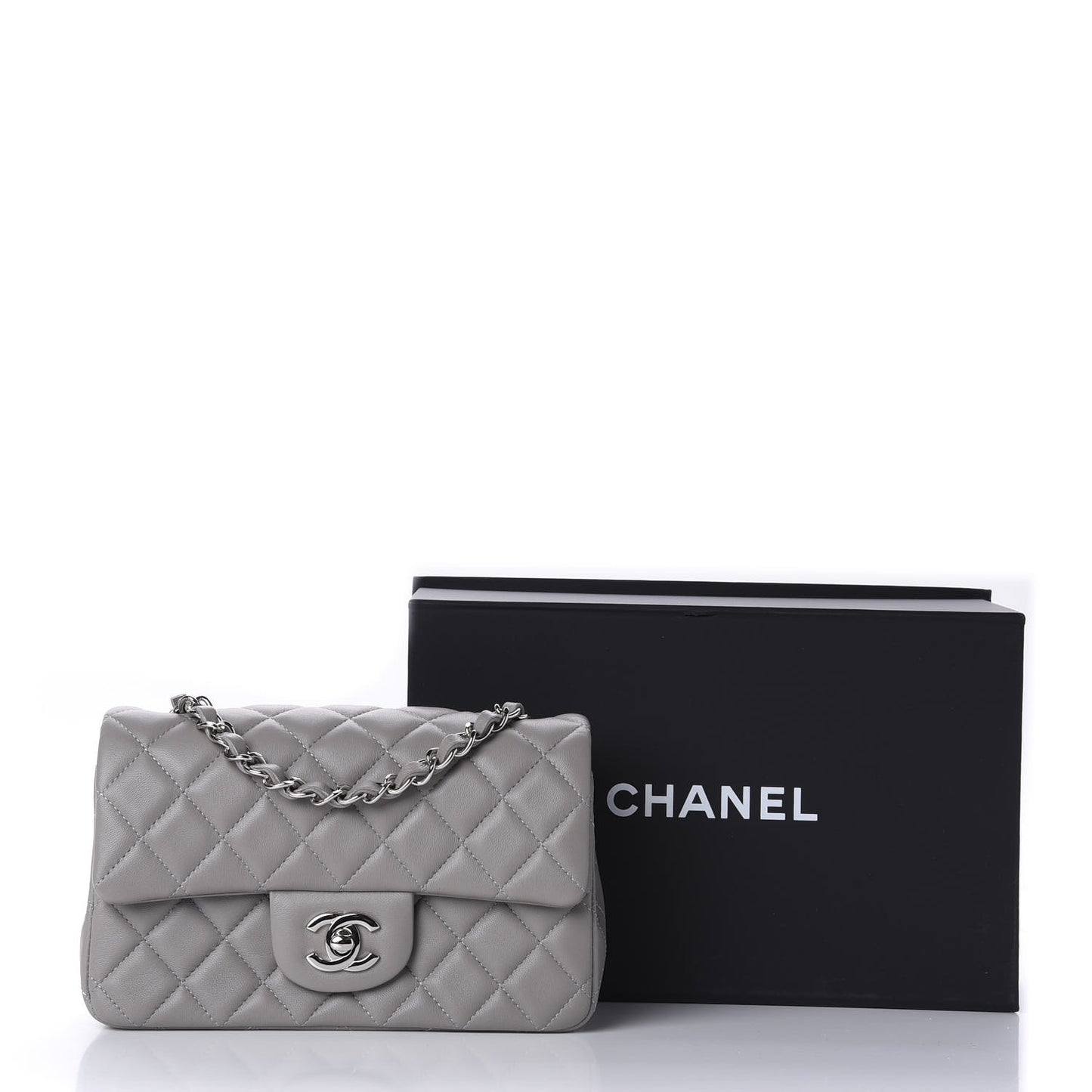 Lambskin Quilted Mini Rectangular Flap Grey