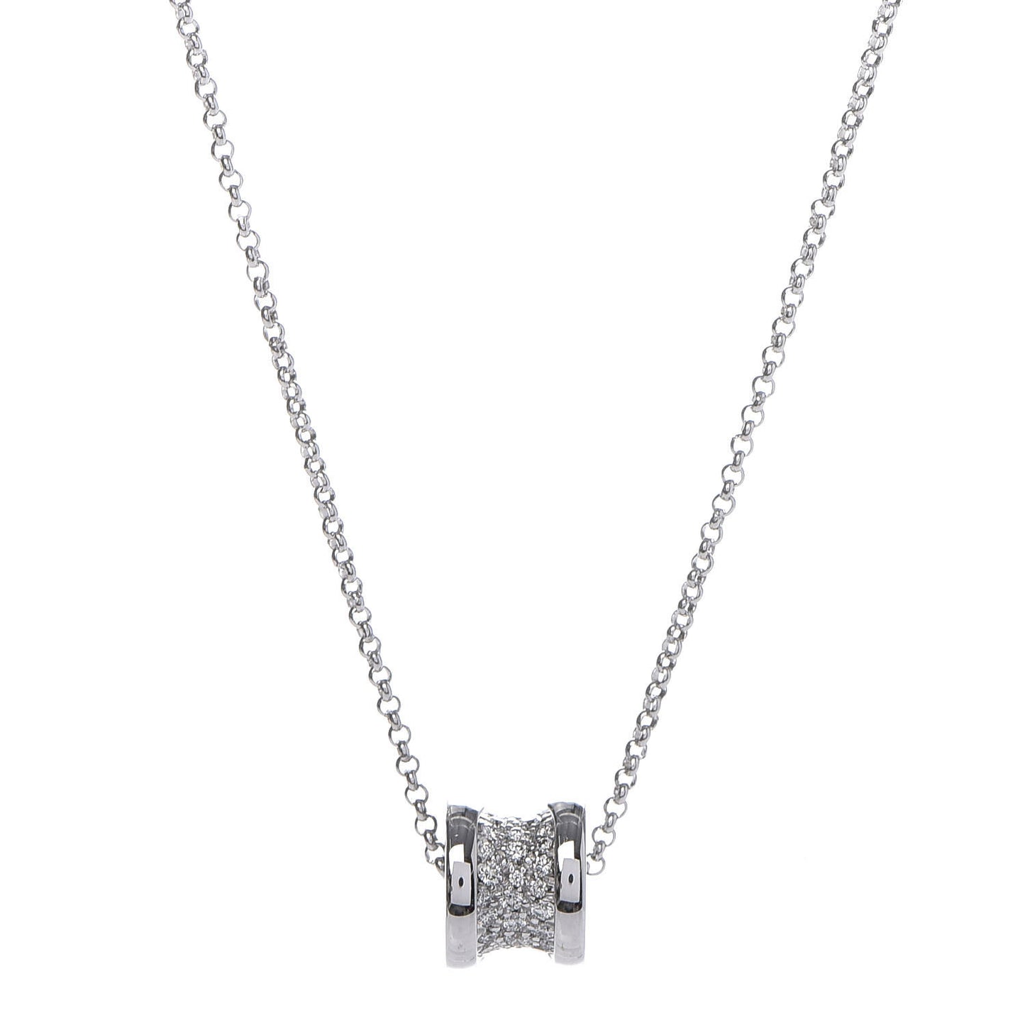 18K White Gold Diamond Small B.Zero1 Pave Pendant Necklace