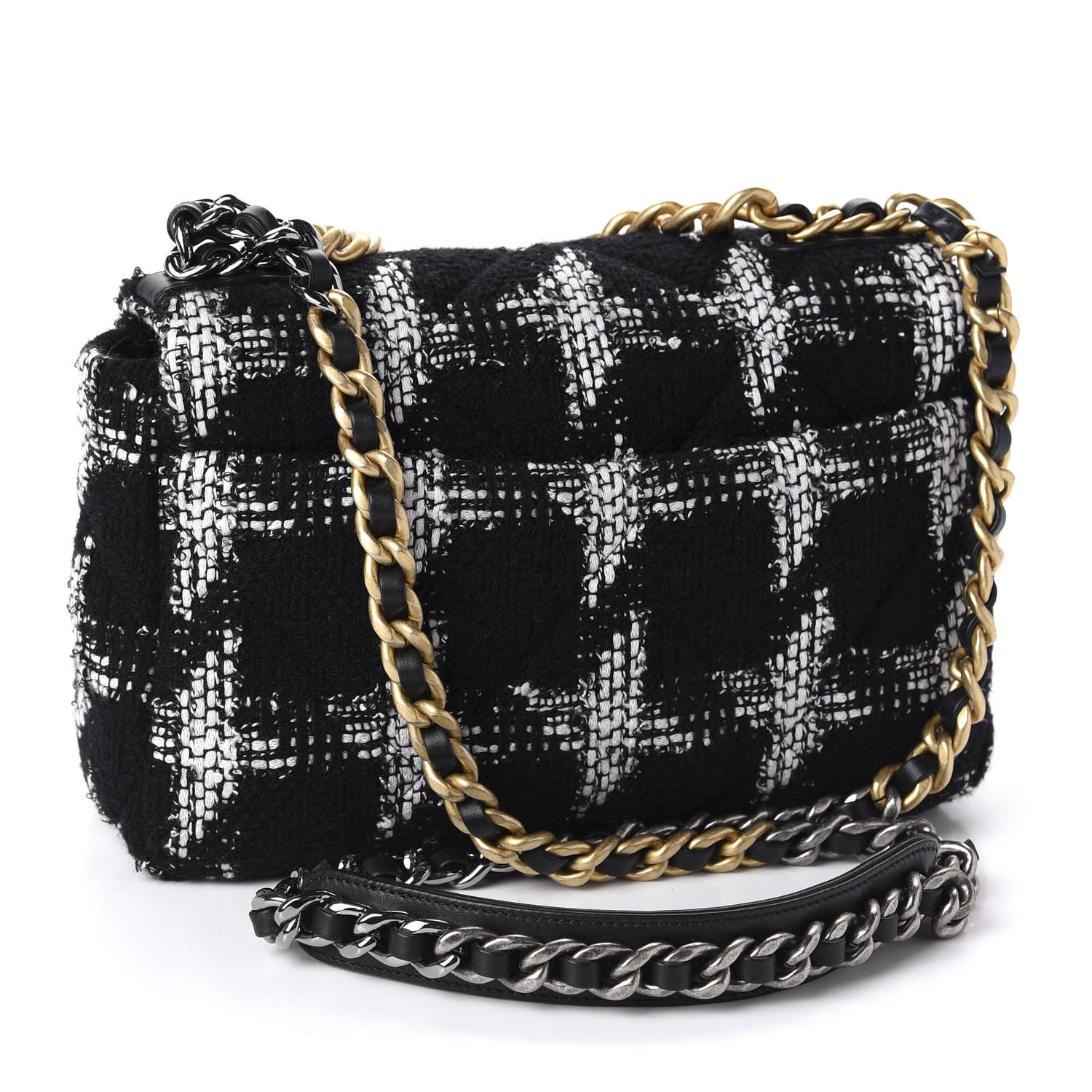 Chanel Tweed Quilted Medium 19 Flap Black White 4 of 12