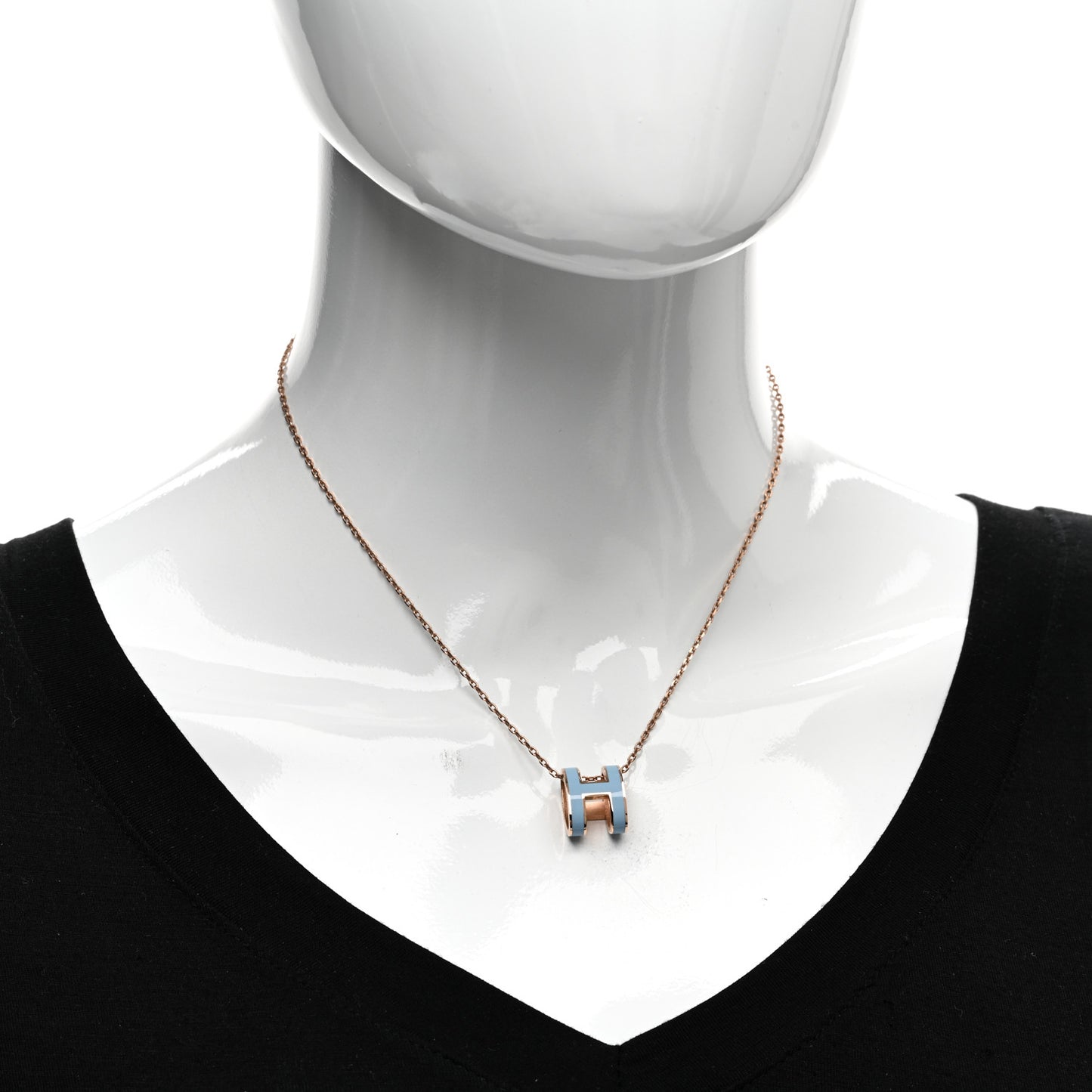 Lacquered Rose Gold Pop H Pendant Necklace Bleu Pastel
