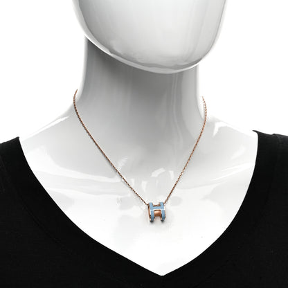 Hermes Lacquered Rose Gold Pop H Pendant Necklace Bleu Pastel 2 of 4