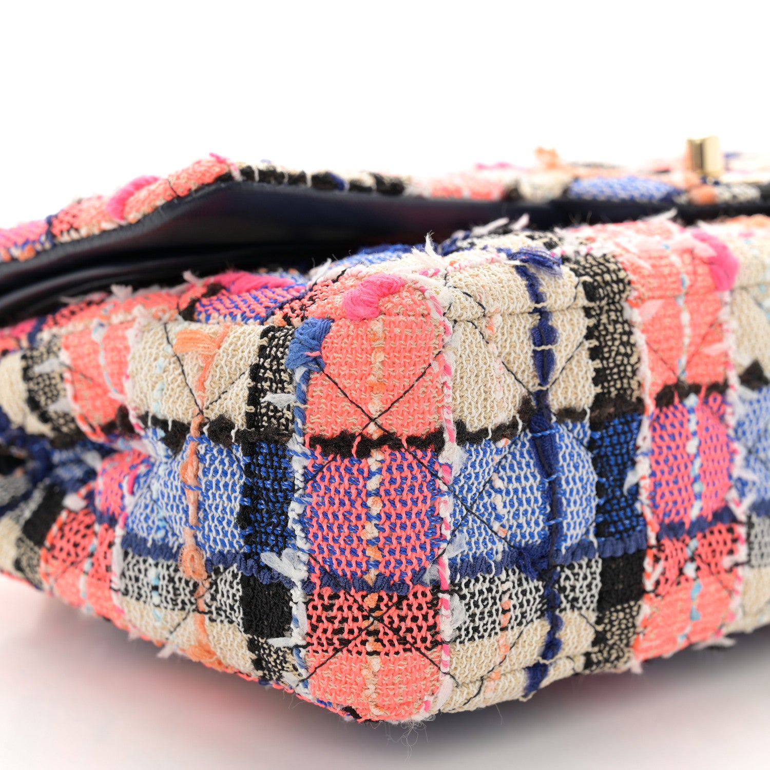 Chanel Tweed Quilted Medium Double Flap Blue Orange Yellow 9 of 11