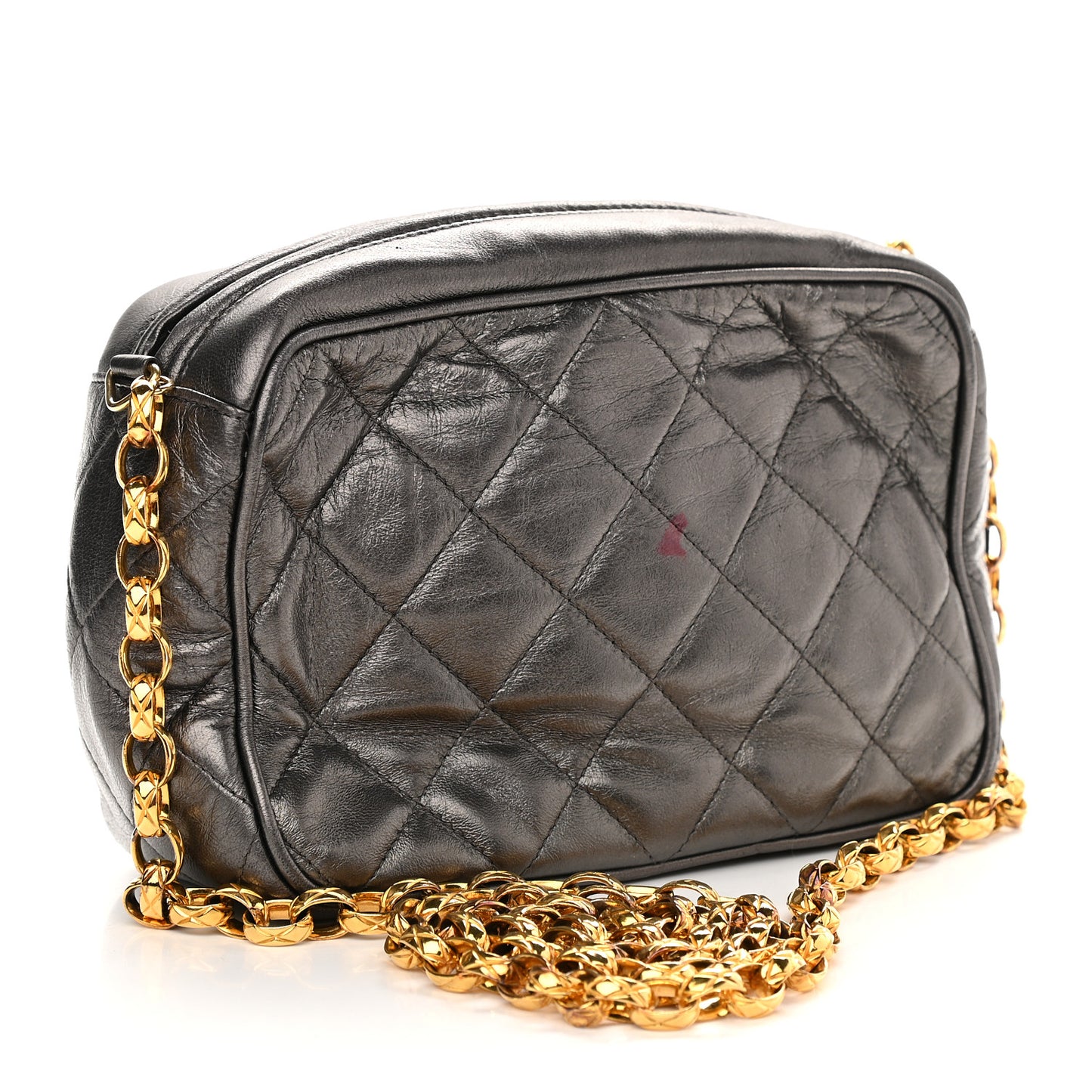 Lambskin Quilted Tassel Camera Case Black