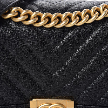 Chanel Caviar Chevron Quilted Medium Boy Flap Black 8 of 14