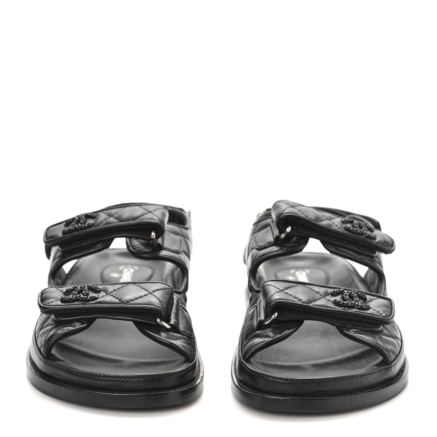 Lambskin Quilted Velcro Dad Sandals 38.5 Black