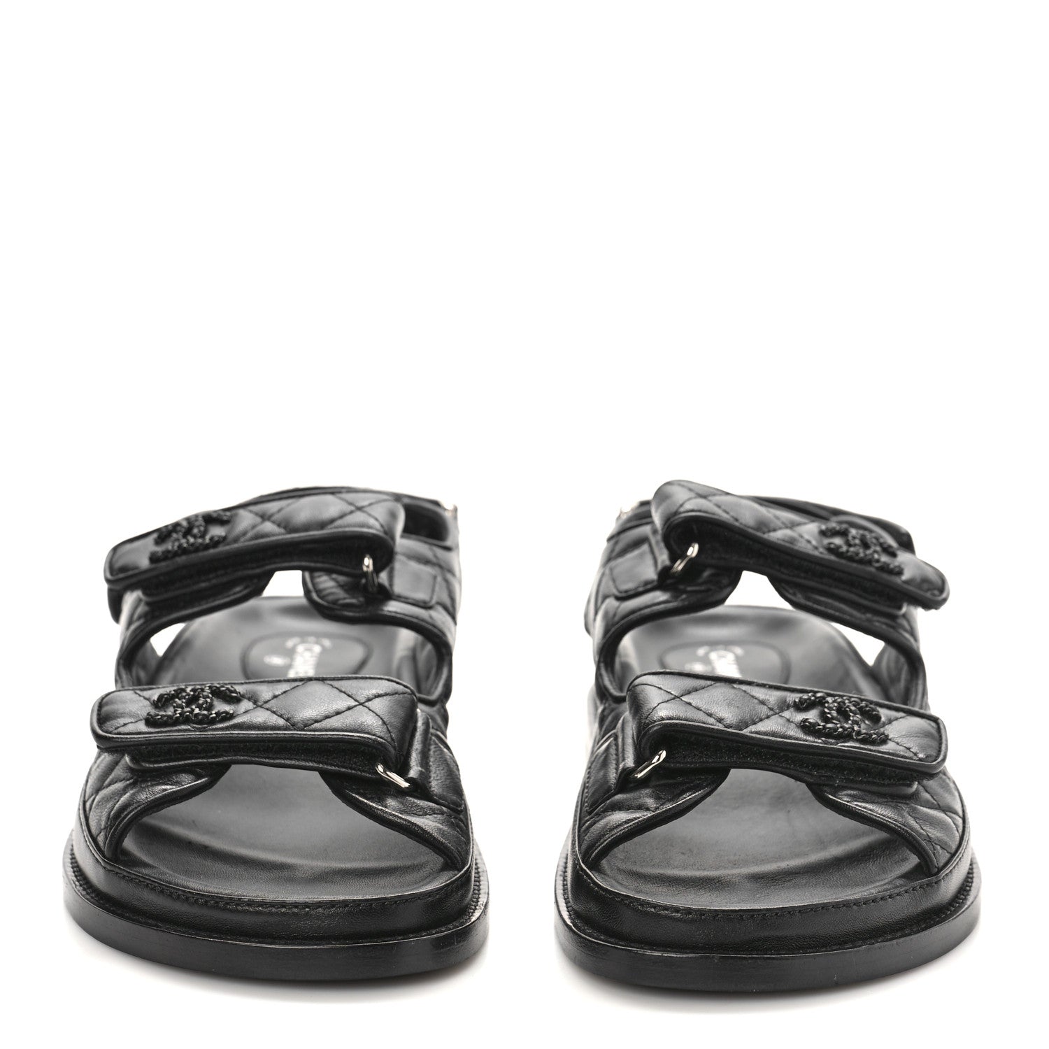 Chanel Lambskin Quilted Velcro Dad Sandals 38.5 Black 2 of 8