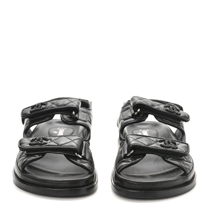 Chanel Lambskin Quilted Velcro Dad Sandals 38.5 Black 2 of 8