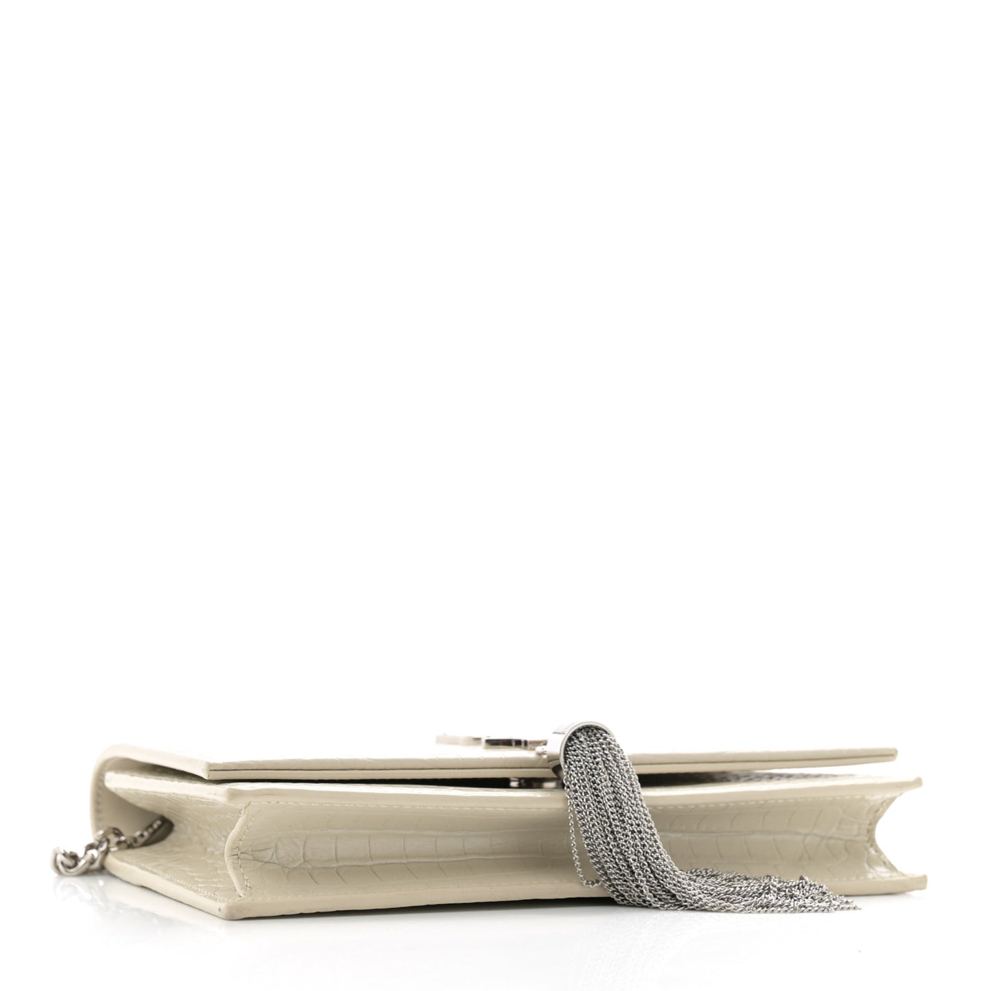Calfskin Crocodile Embossed Kate Monogram Tassel Chain Wallet Crema Soft