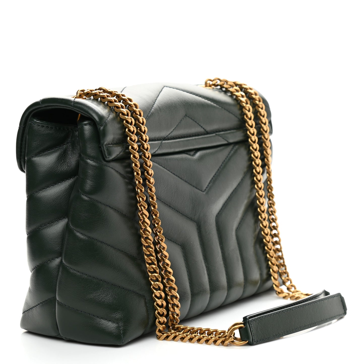 Calfskin Y Quilted Monogram Small Loulou Chain Satchel Olive