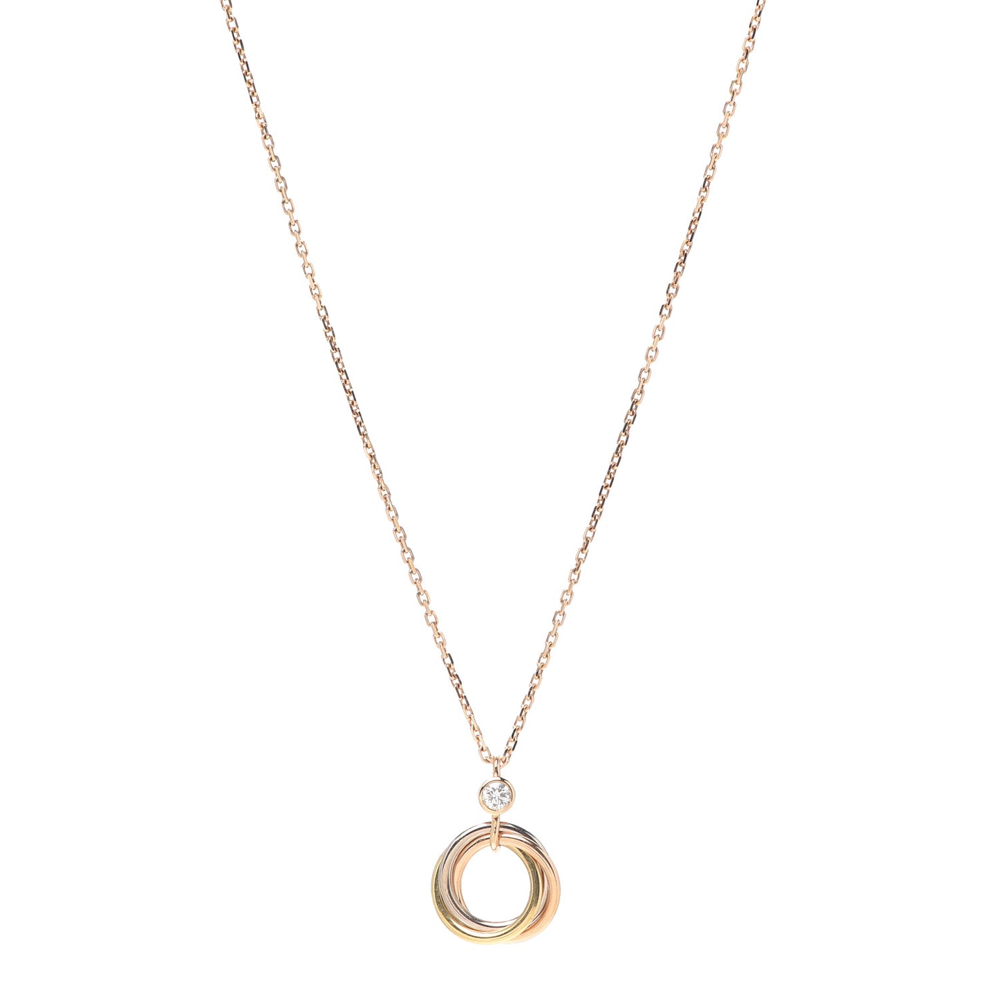 18K Pink Yellow White Gold Diamond Trinity Pendant Necklace