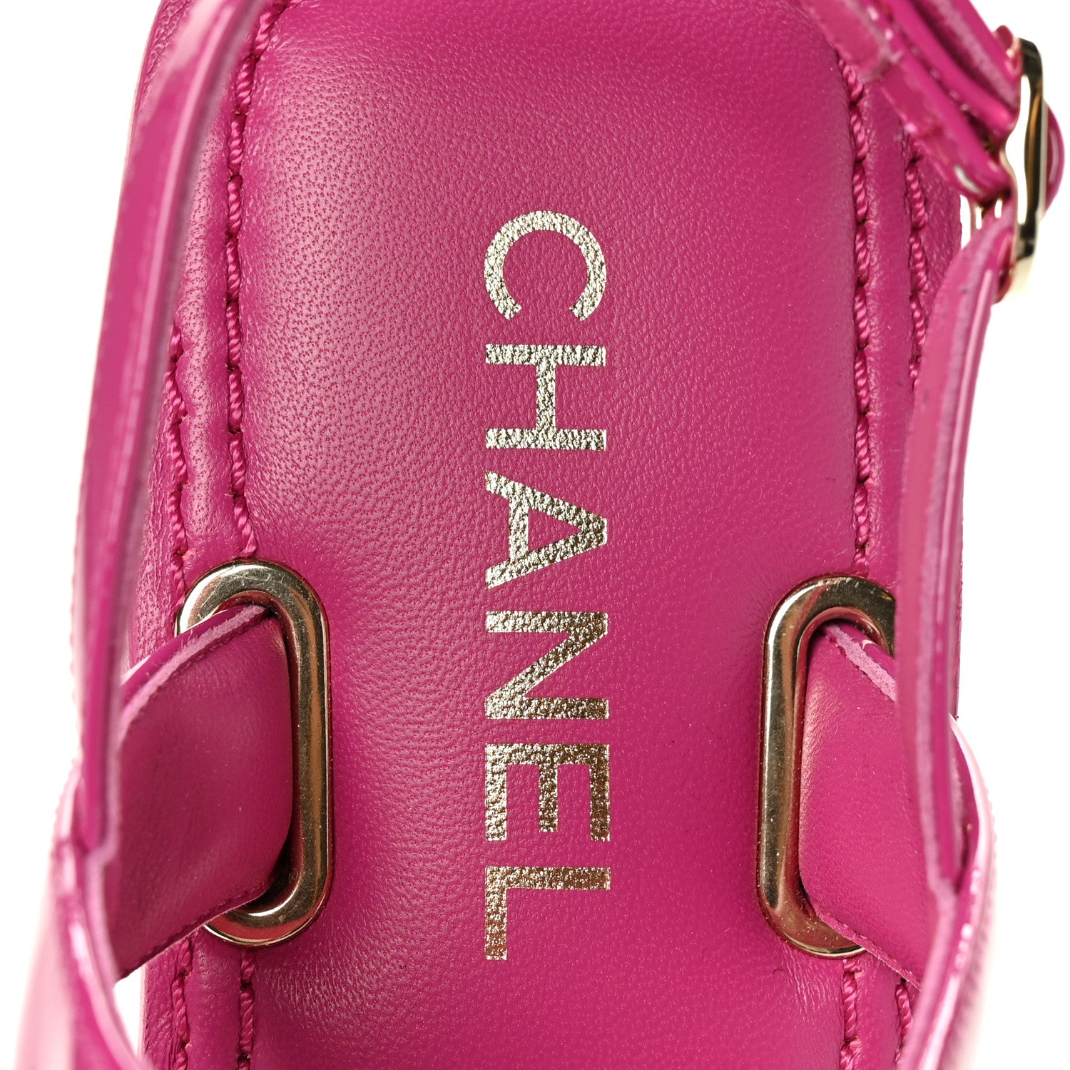 Chanel Lambskin Patent Chain CC Logo Thong Flat Sandals 37.5 Fuchsia 7 of 8