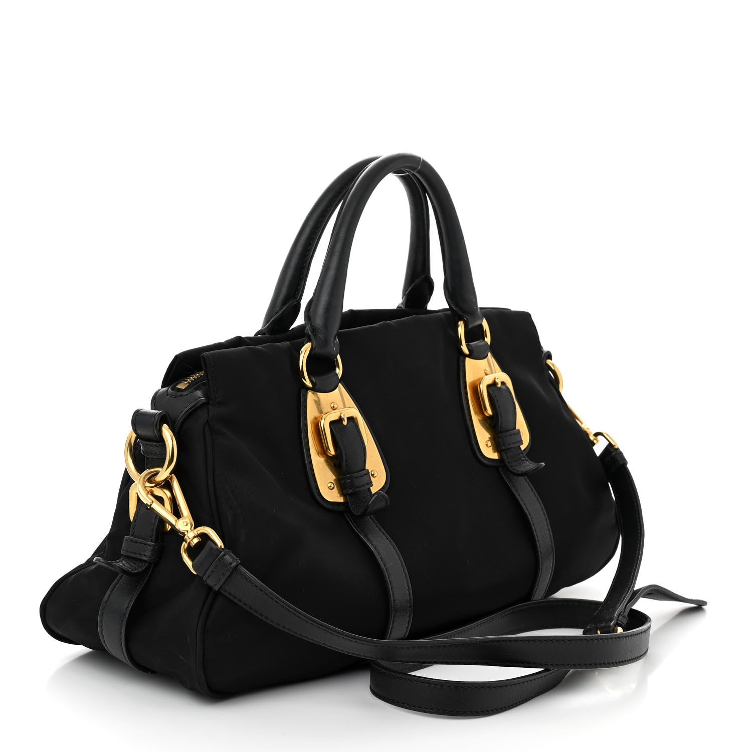 Prada Tessuto Nylon Soft Calfskin Shopping Satchel Black 2 of 11
