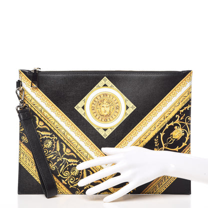 Versace Vitello Saffiano Barocco Print Pochette Black Gold 2 of 7