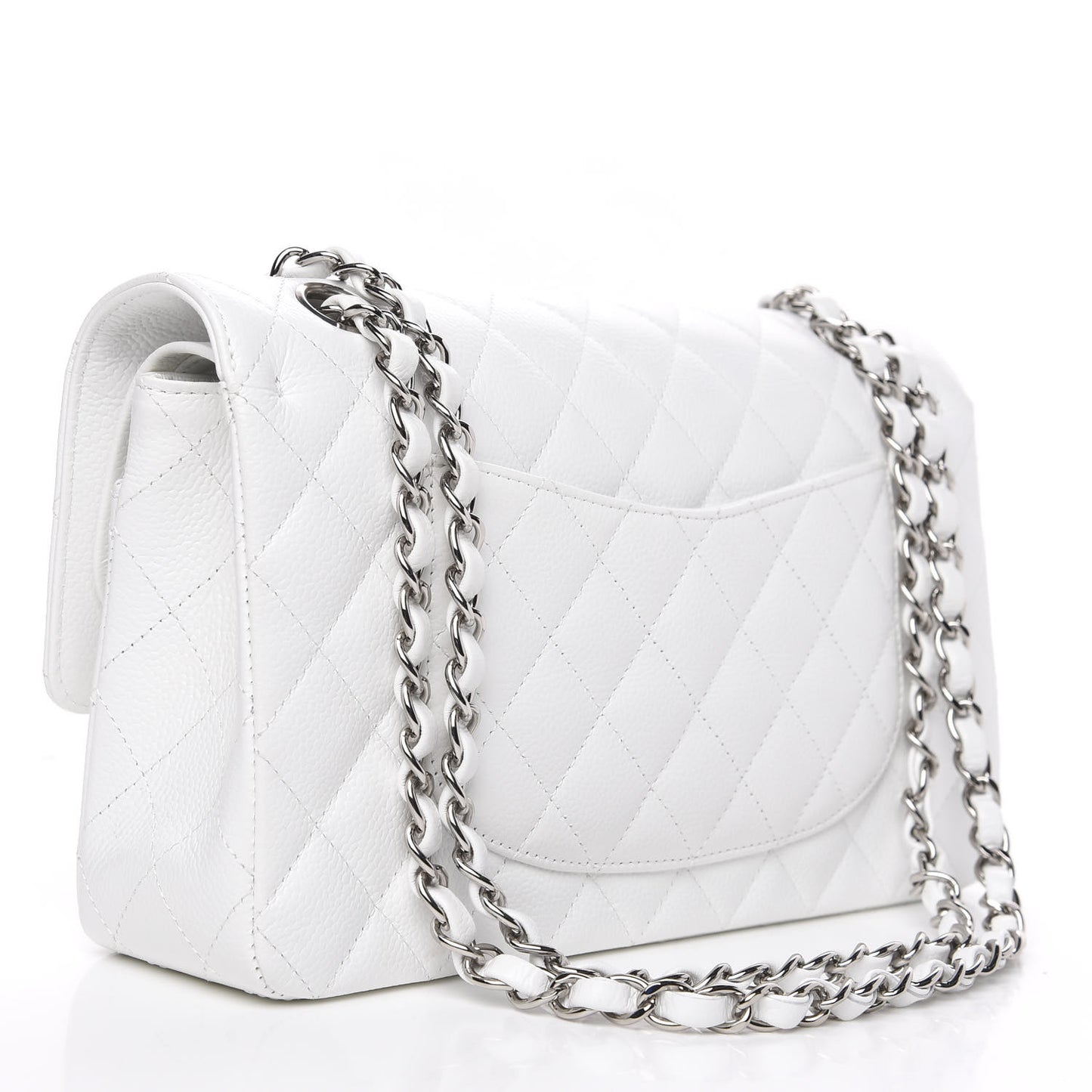 Caviar Quilted Medium Double Flap White