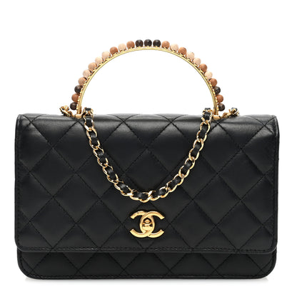 Chanel Shiny Nappa Quilted Mini Metal Wood Top Handle Flap Black 1 of 10