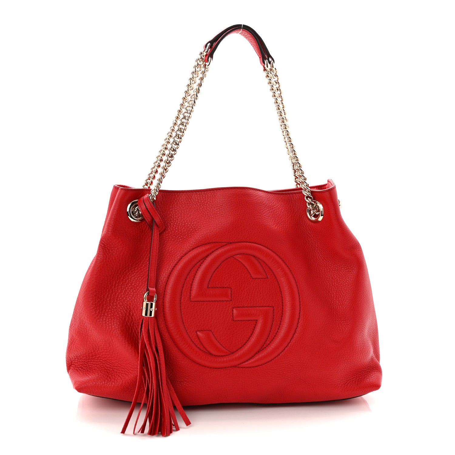 Gucci Pebbled Calfskin Medium Soho Chain Shoulder Bag Tabasco Red 1 of 10