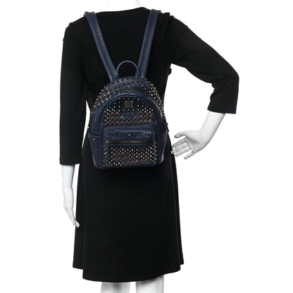 MCM Visetos Swarovski Mini Stark Diamond Backpack Dress Blue 3 of 9
