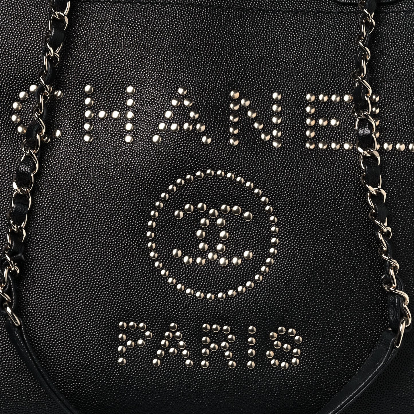 Caviar Medium Studded Deauville Tote Black