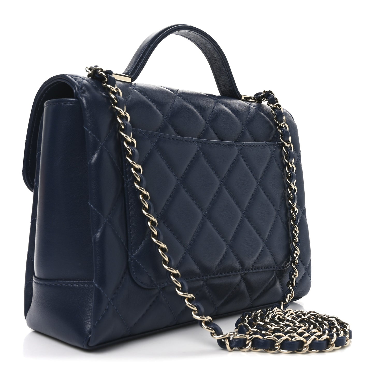 Lambskin Quilted Small Top Handle Square Flap Navy Blue