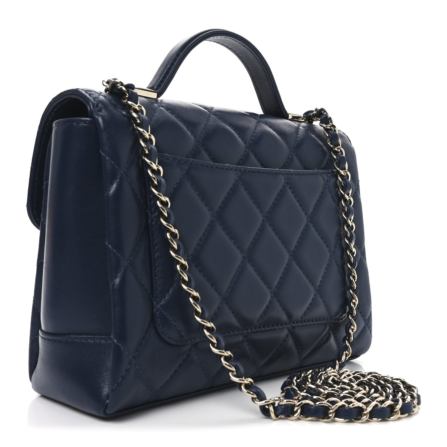 Chanel Lambskin Quilted Small Top Handle Square Flap Navy Blue 3 of 11