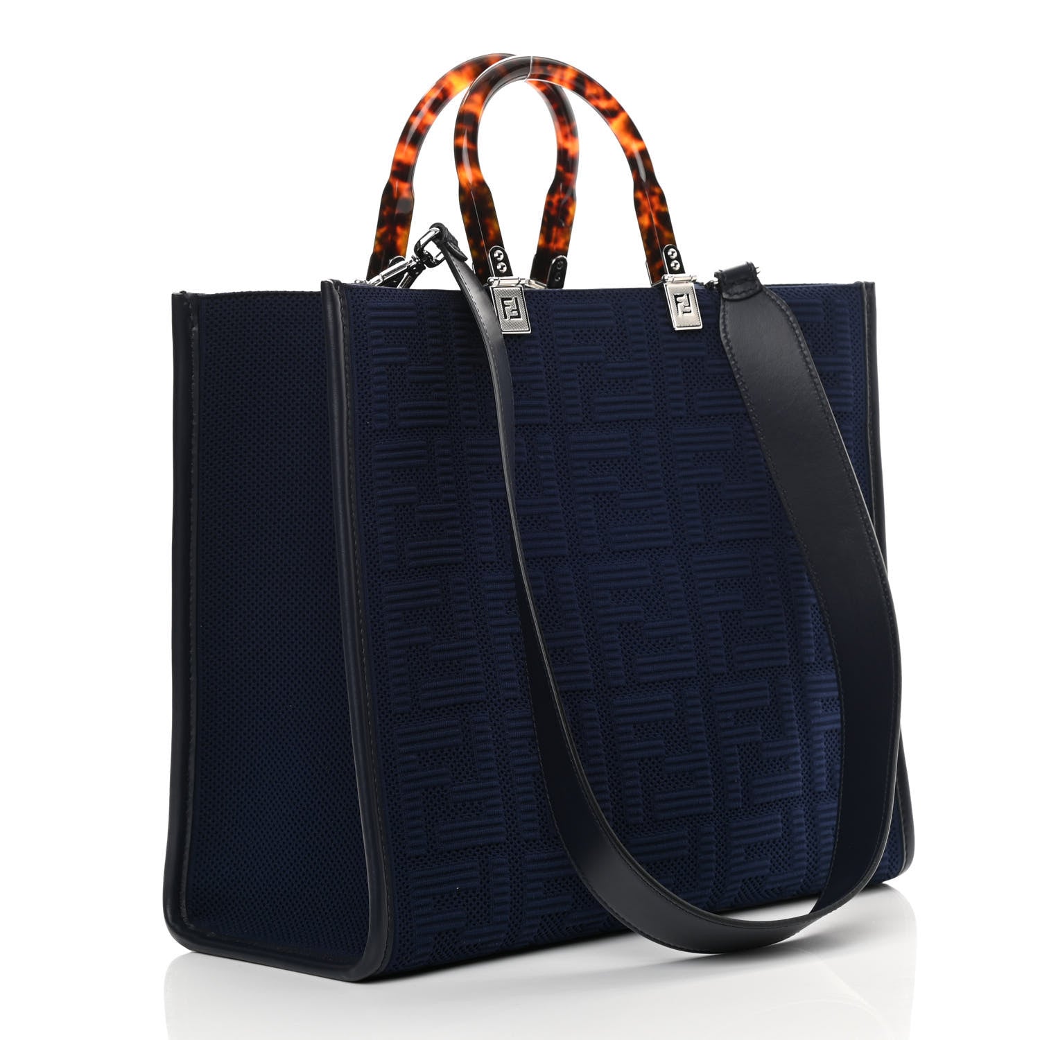 Fendi Technical Fabric Plexiglass FF Medium Fendi Sunshine Shopper Tote Marino 3 of 11