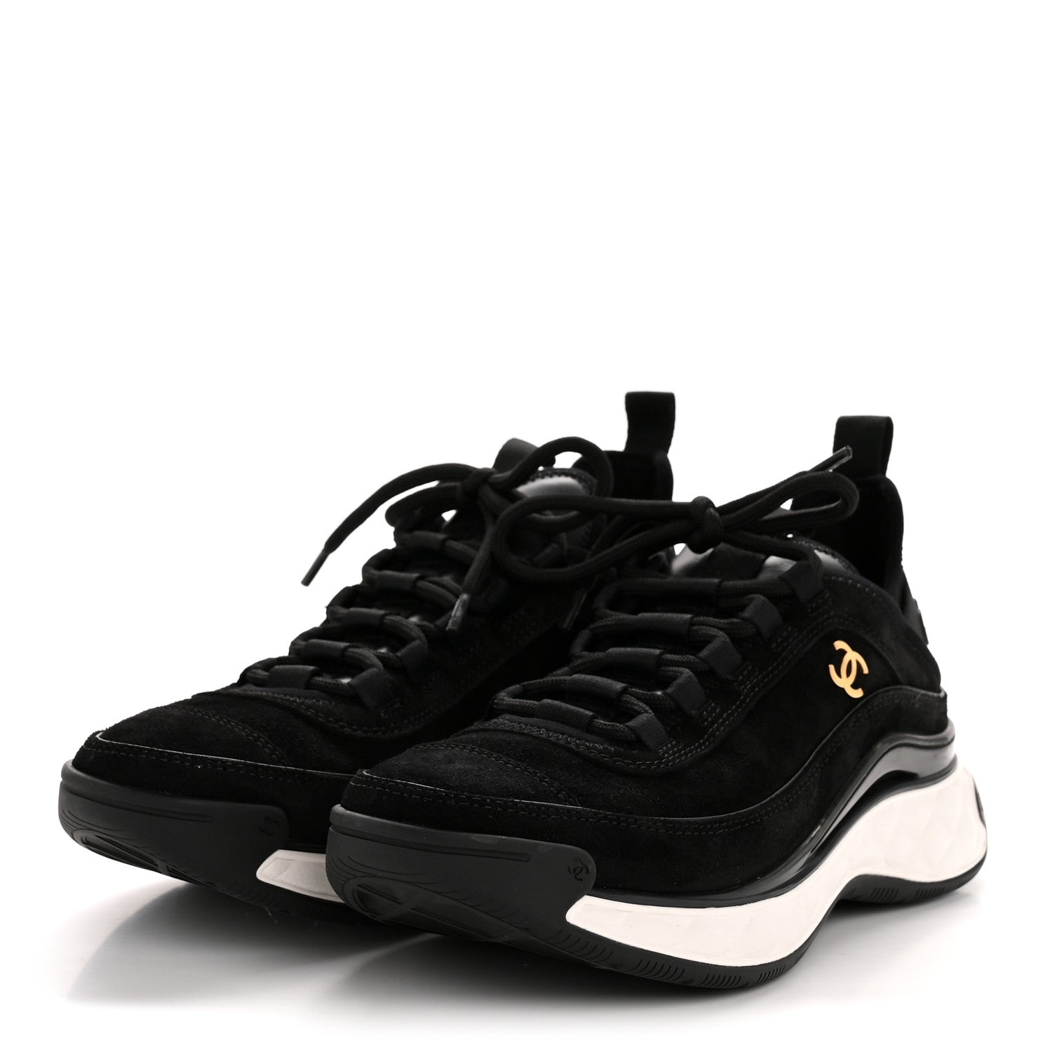 Chanel Suede Calfskin Nylon Grosgrain CC Sneakers 37.5 Black 4 of 10