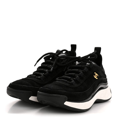 Chanel Suede Calfskin Nylon Grosgrain CC Sneakers 37.5 Black 4 of 10