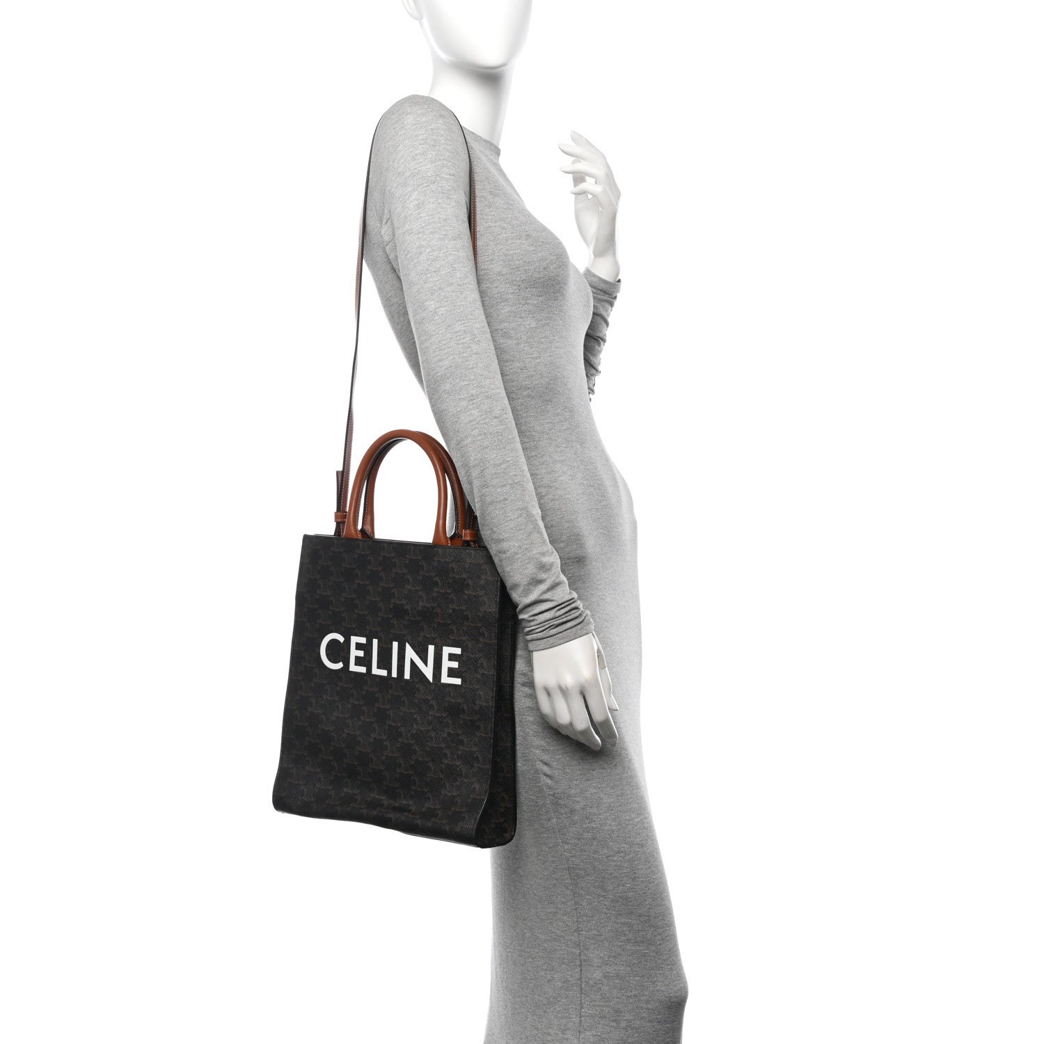 Celine Triomphe Canvas Calfskin Small Vertical Cabas Tan 2 of 11