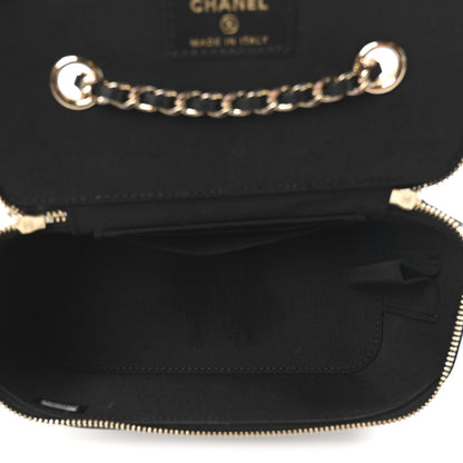 Chanel Lambskin Camellia Embossed Small Vanity Case With Chain Black 5 of 10