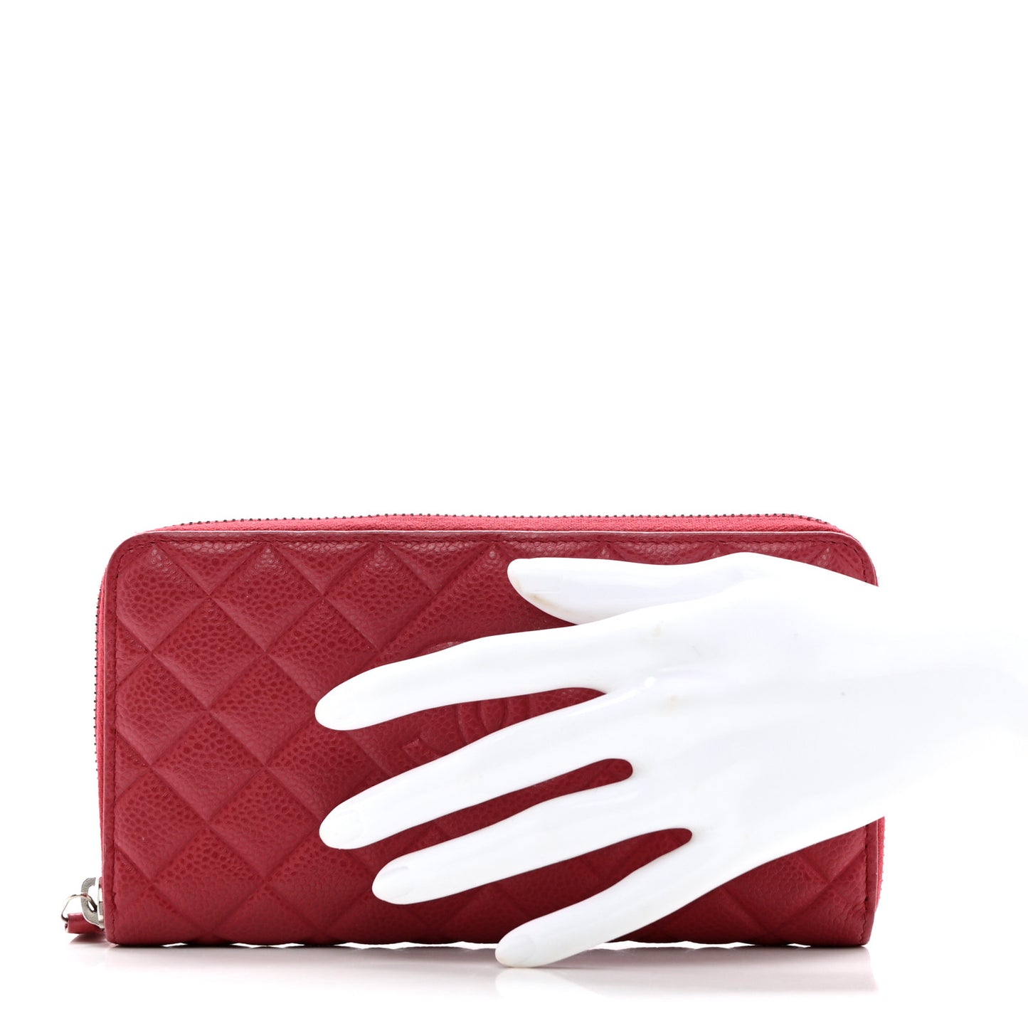 Caviar Quilted Diamond CC Gusset Zip Around Wallet Red