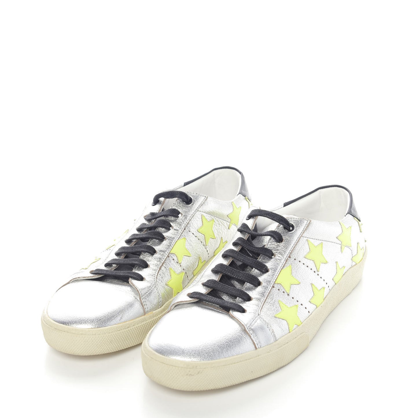 Metallic Calfskin Star Court Sneakers 43.5 Silver Green