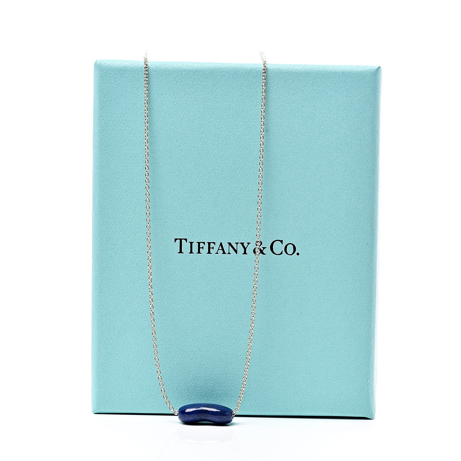 Tiffany 18K Yellow Gold Lapis Lazuli Elsa Peretti Bean Pendant Necklace 8 of 8