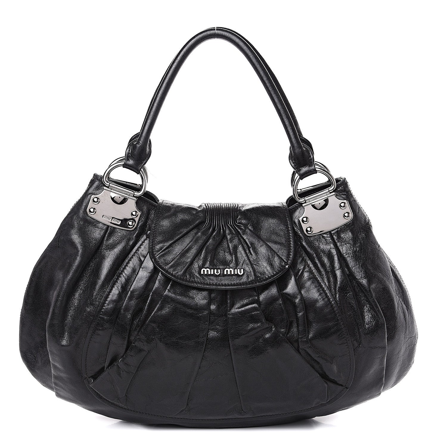 Miu Miu Vitello Lux Gathered Hobo Black 1 of 14