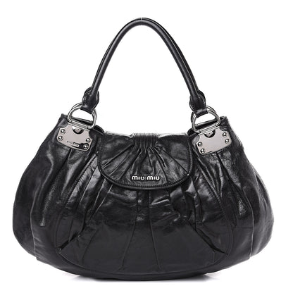Miu Miu Vitello Lux Gathered Hobo Black 1 of 14