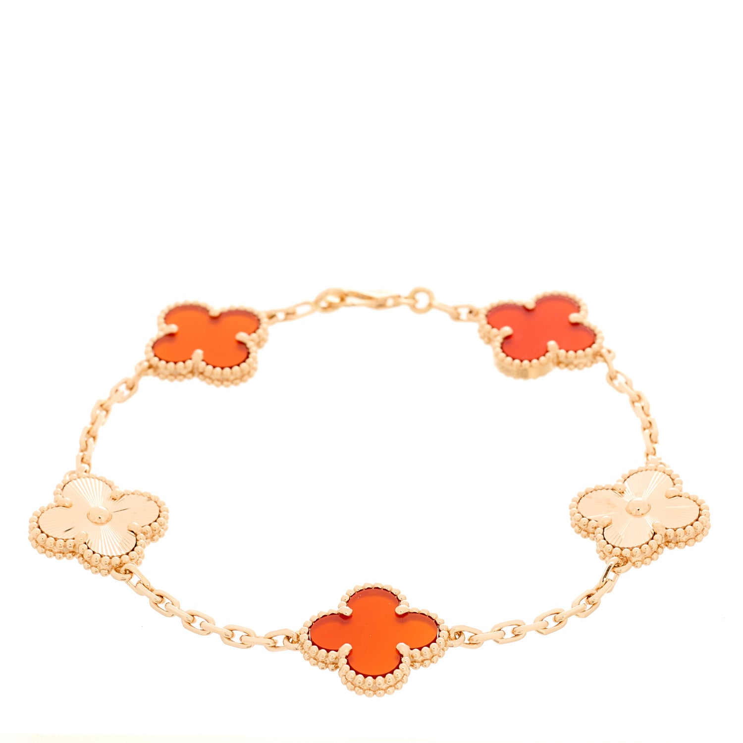 Van Cleef & Arpels 18K Rose Gold Carnelian 5 Motifs Guilloche Vintage Alhambra Bracelet 1 of 5