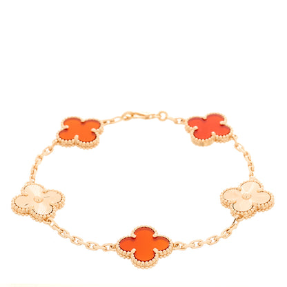 Van Cleef & Arpels 18K Rose Gold Carnelian 5 Motifs Guilloche Vintage Alhambra Bracelet 1 of 5