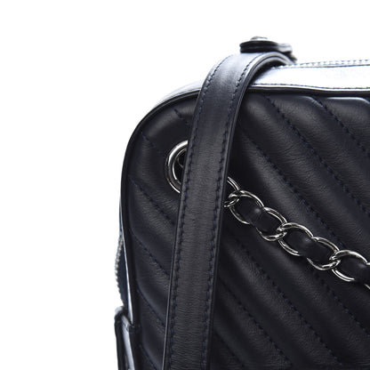 Chanel Calfskin Chevron Quilted Double Camera Bag With Flap Black 11 of 13