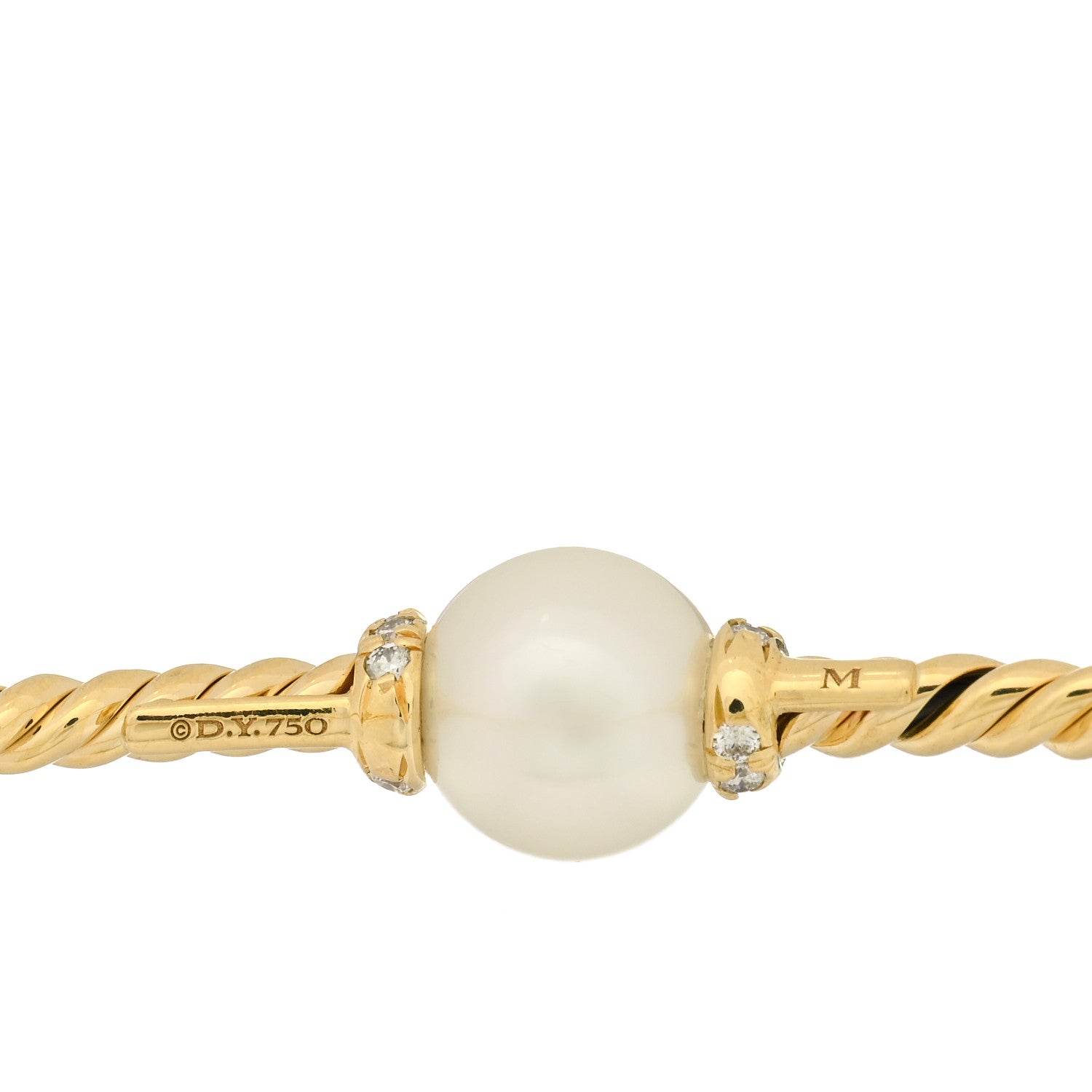 David Yurman 18K Yellow Gold Diamond Pearl 7mm Solari Station Bracelet 4 of 4