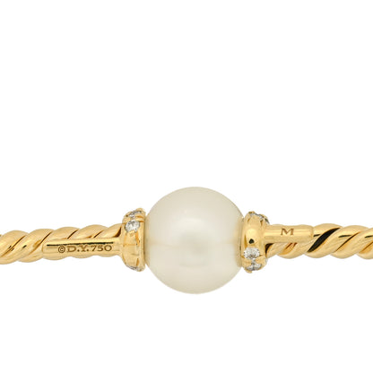 David Yurman 18K Yellow Gold Diamond Pearl 7mm Solari Station Bracelet 4 of 4