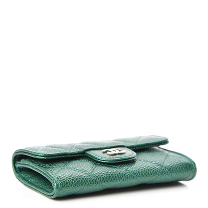 Chanel Metallic Caviar Quilted Flap Card Holder Green 4 of 9