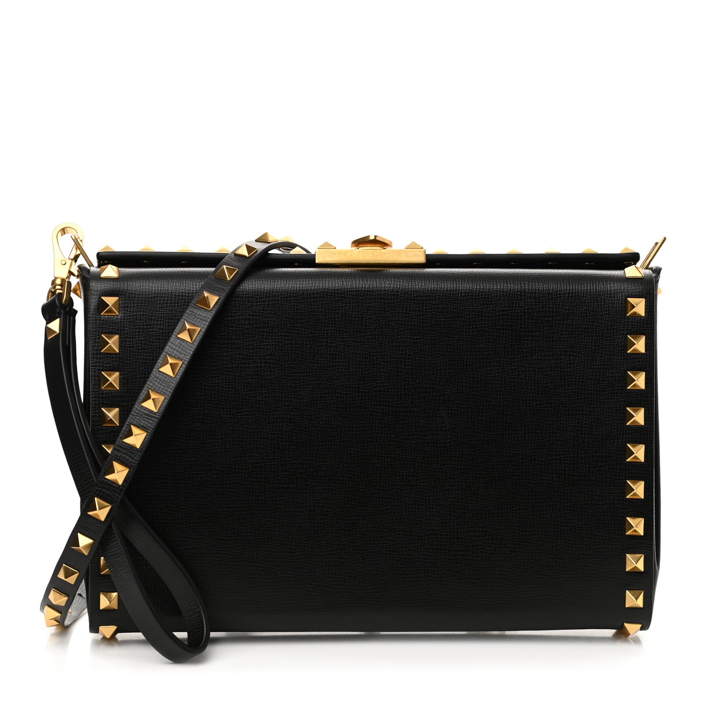Grainy Calfskin Rockstud Alcove Clutch Black