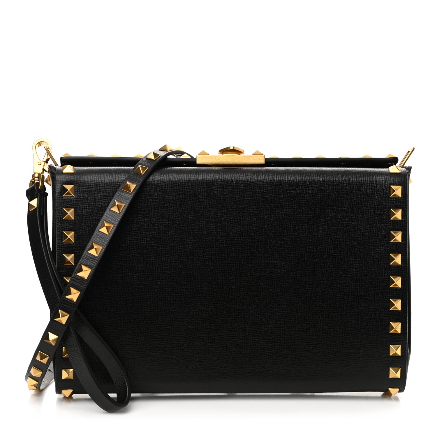 Valentino Garavani Grainy Calfskin Rockstud Alcove Clutch Black 1 of 10