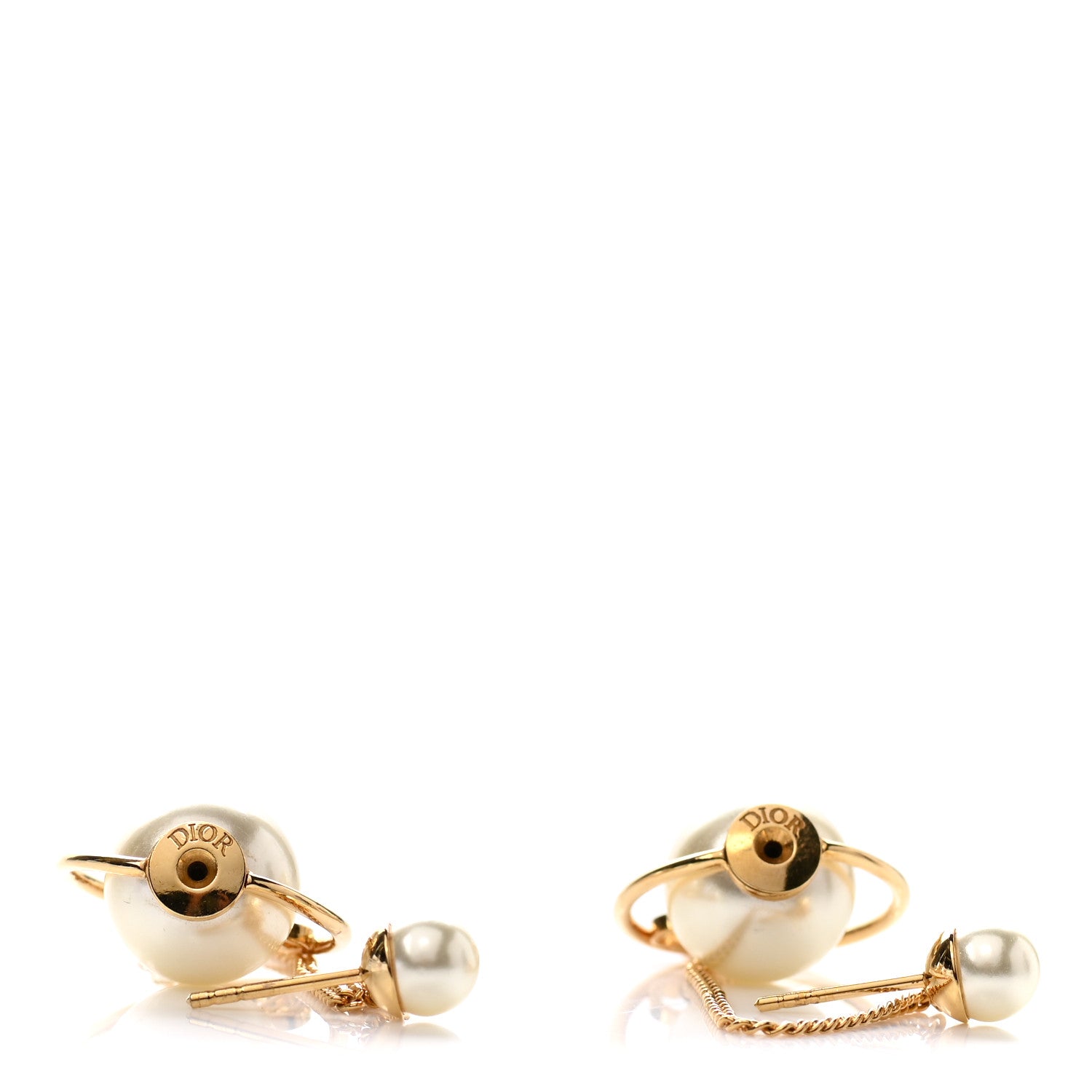Christian Dior Pearl Tribales Dangle Chain Earrings Gold 3 of 4