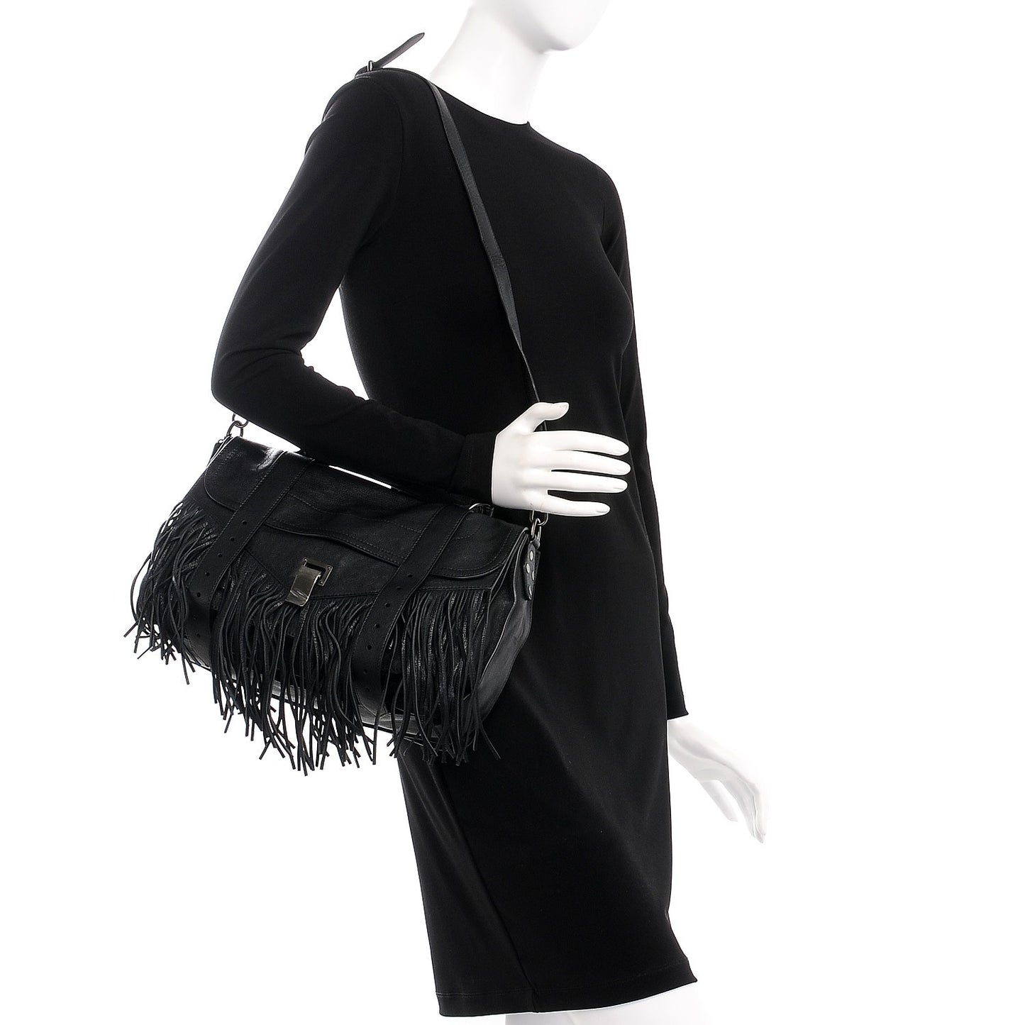 Lambskin Fringe Medium PS1 Satchel Black