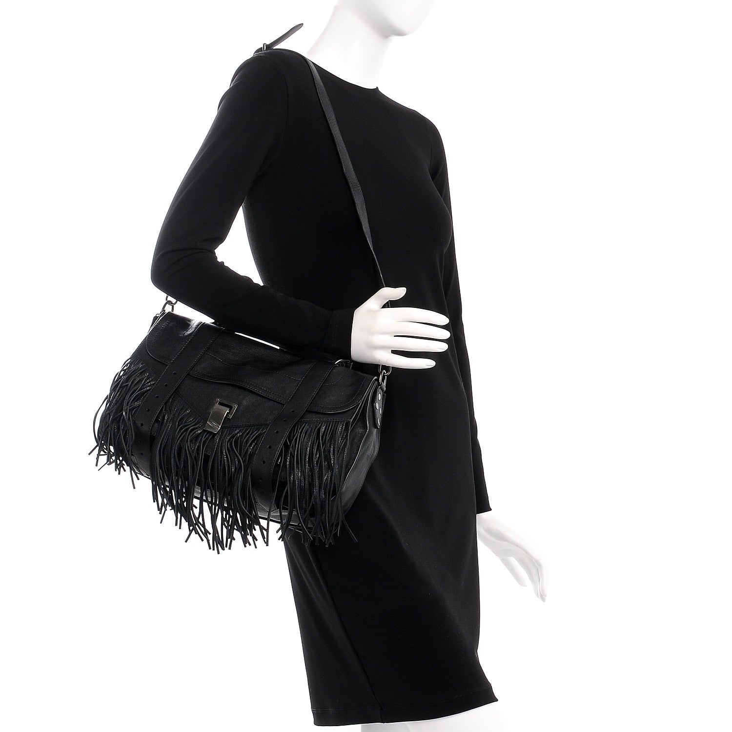 Proenza Schouler Lambskin Fringe Medium PS1 Satchel Black 2 of 8