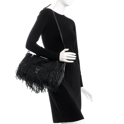 Proenza Schouler Lambskin Fringe Medium PS1 Satchel Black 2 of 8