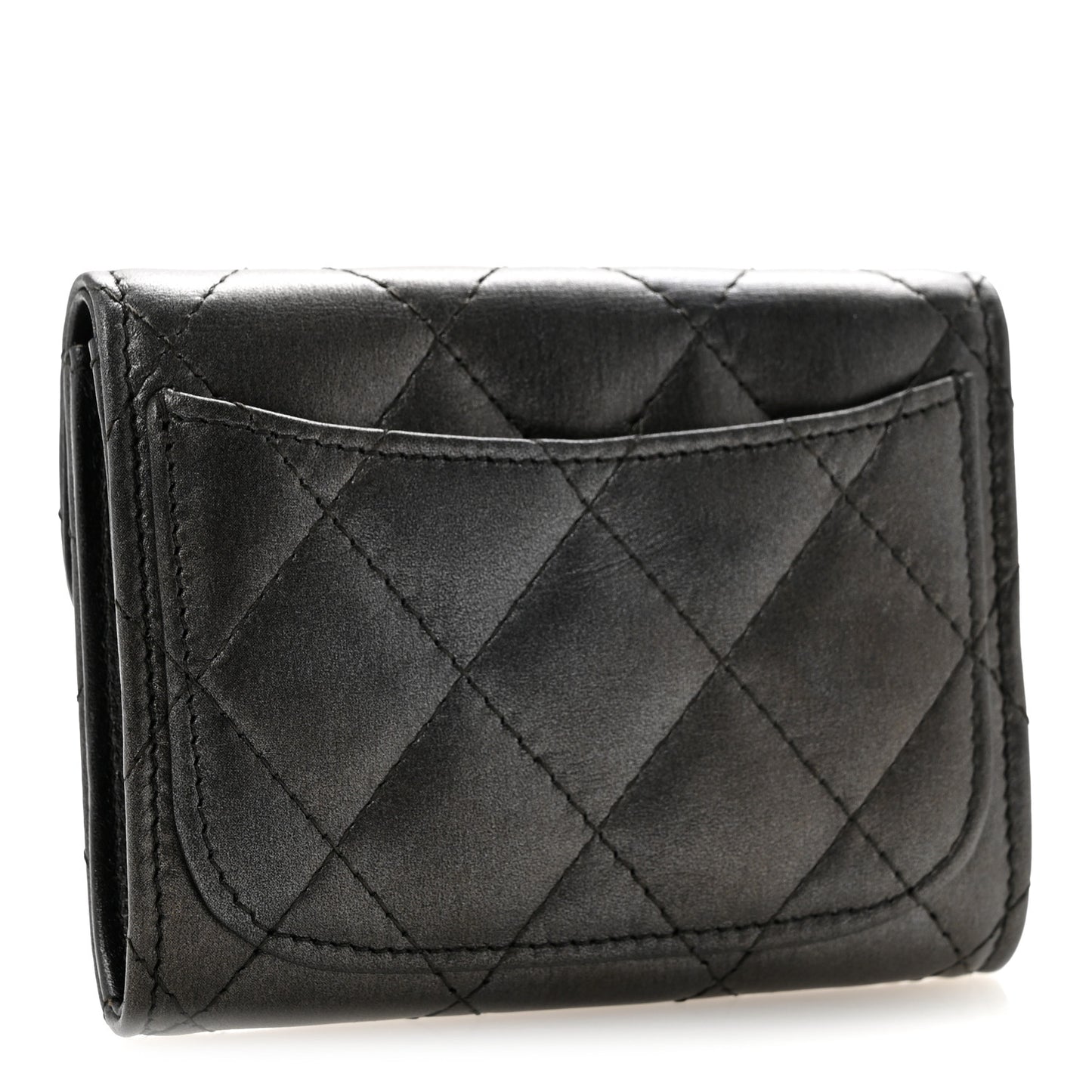 Metallic Calfskin Quilted Reissue Card Holder Wallet Charcoal