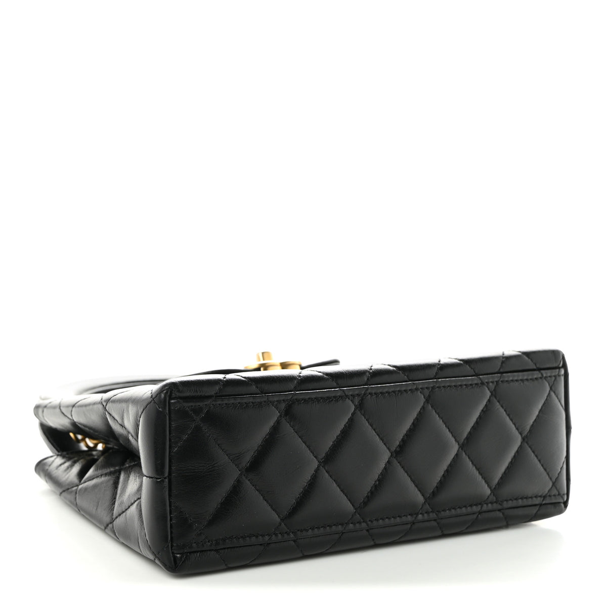 Shiny Aged Calfskin Quilted Nano Kelly Shopper Black
