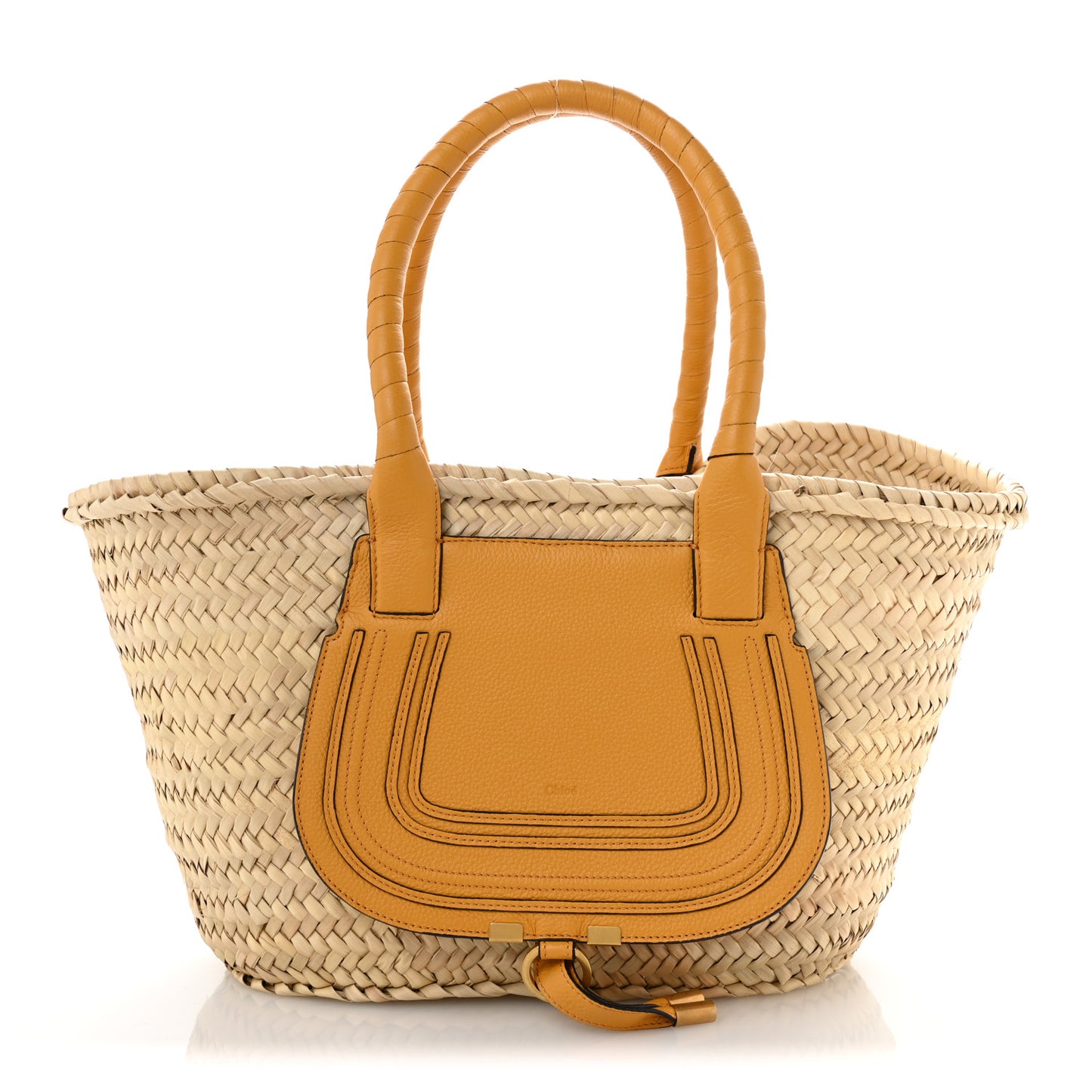 Raffia Small Grain Calfskin Medium Marcie Basket Yellow